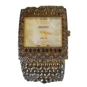 Kessaris Women Gold Hinged Cuff Watch JRC208 Stainless Steel Japan Movement